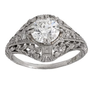 Art Deco 1 Carat Old European Cut Diamond Platinum Engagement Ring