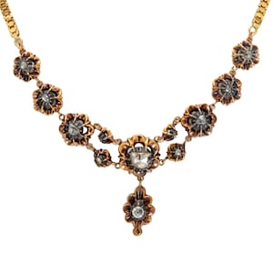 Georgian French Rose Cut Diamond 18k Yellow Gold Silver Necklace