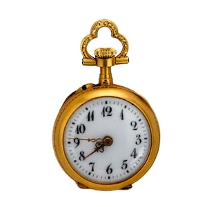 Victorian French Diamond Pearl 18k Yellow Gold Enamel Pendant Watch
