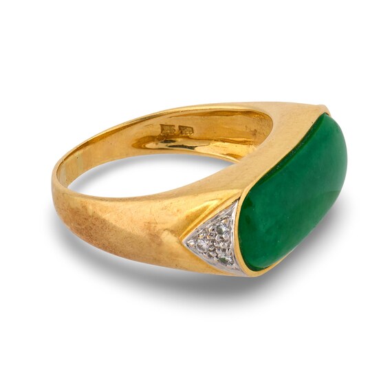 Vintage Jade Diamond 18k Yellow Gold Side Bar Ring - image 4