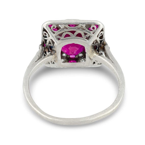 Art Deco Ruby Diamond Platinum Ring - image 5