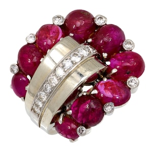 Mid Century Gia 14 Carat Burma No Heat Ruby Diamond 14k White Gold Cocktail Ring