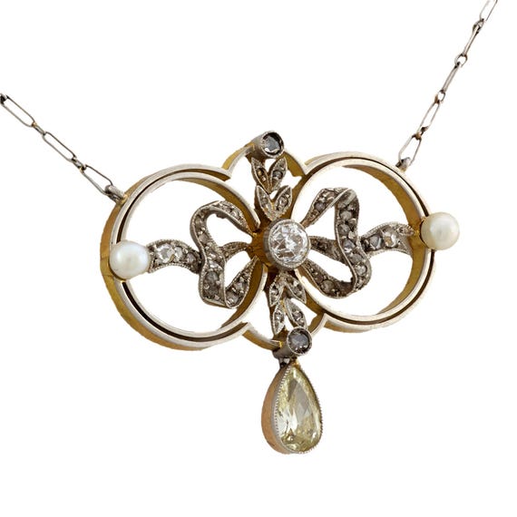 Victorian Diamond Pearl 18k Yellow Gold and Plati… - image 3