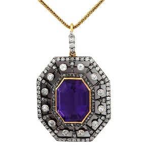 Victorian 14.50 Carat Amethyst Diamond 18k Yellow Gold and Silver Necklace