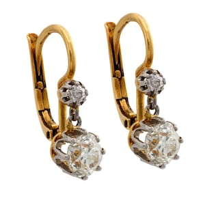 Victorian Old Mine Cut Diamond 18k Yellow Gold Earrings