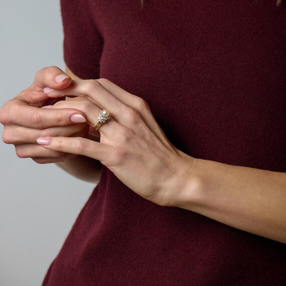 Vintage Pearl Diamond 18k Yellow Gold Ring - image 5