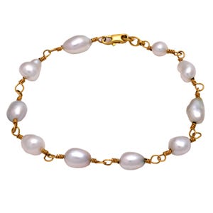 Vintage Italian Pearl 14k Yellow Gold Bracelet