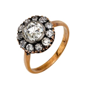 Antiker Stil 1.83 Karat Old Mine Cut Diamant 18k Gold Silber Cluster Ring