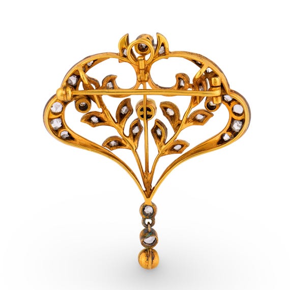 Victorian Pearl Diamond 18k Yellow Gold Brooch - image 4