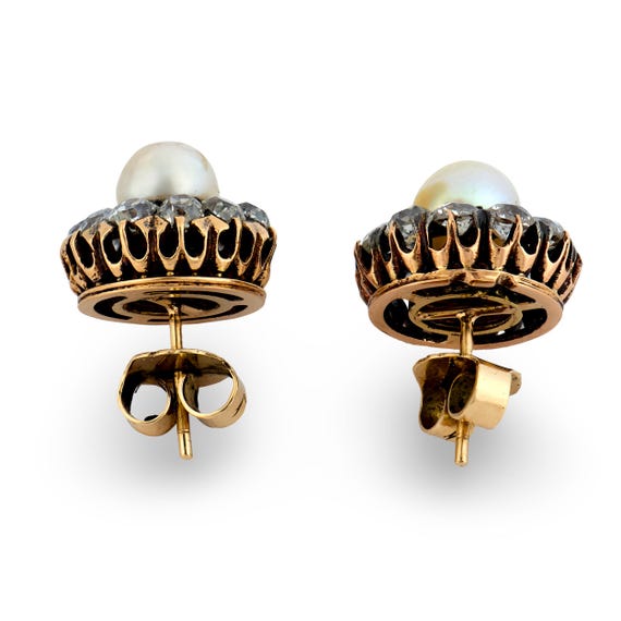 Victorian Pearl Diamond 18k Yellow Gold Cluster E… - image 5