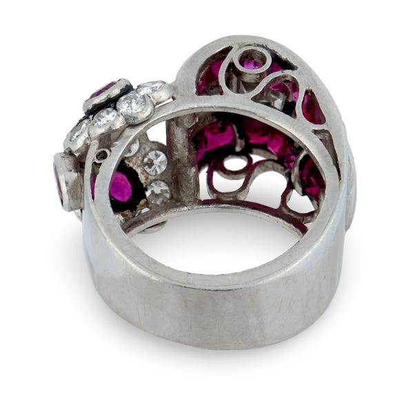 Retro Ruby Diamond Platinum Tank Ring - image 6