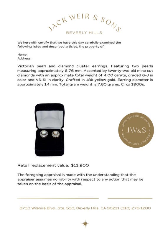 Victorian Pearl Diamond 18k Yellow Gold Cluster E… - image 6