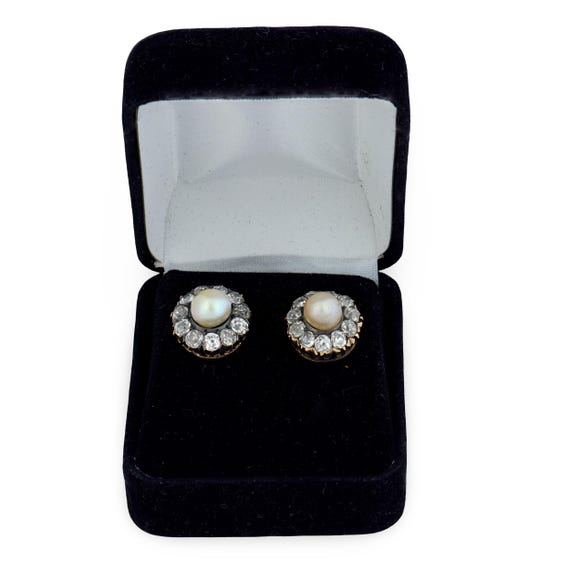 Victorian Pearl Diamond 18k Yellow Gold Cluster E… - image 1