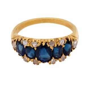 Victorian Sapphire Diamond 18k Yellow Gold Ring