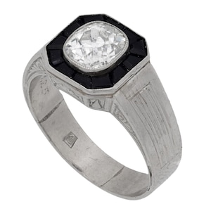 Art-Deco-Stil 1.25 Karat Old Mine Cut Diamant Onyx Platin Verlobungsring