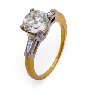Mid Century Gia 2.01 Carat Old Mine Cut Diamond 18k Gold Engagement Ring