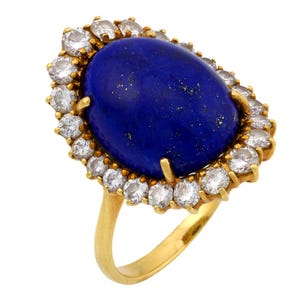 Vintage Lapis Lazuli Diamond 18k Yellow Gold Cocktail Ring