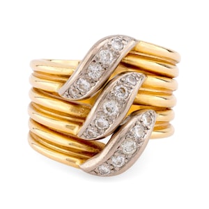 Anillo vintage Cartier Trillium en oro amarillo y blanco de 18 k con diamantes