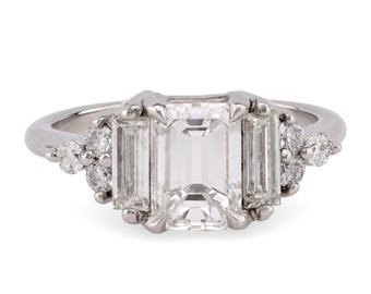 Vintage Gia 1.51 Carat Emerald Cut Diamond Platinum Engagement Ring
