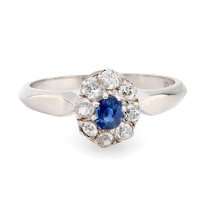 Art Deco Sapphire Diamond Platinum Halo Ring
