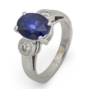Vintage Gia 3.56 Carat Ceylon Sapphire Diamond 14k White Gold Ring