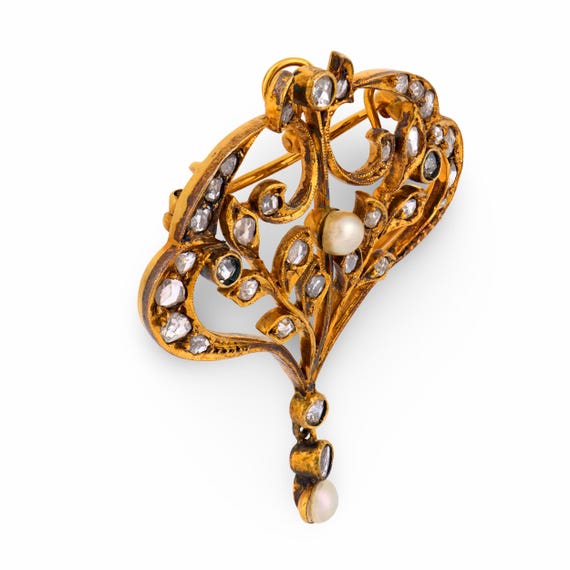 Victorian Pearl Diamond 18k Yellow Gold Brooch - image 3