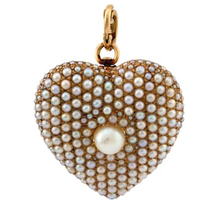 Victorian Pearl Diamond 14k Yellow Gold Heart Pendant Brooch