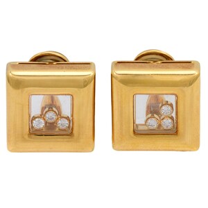 Vintage Chopard Diamond 18k Yellow Gold Square "Happy" Clip-on Earrings
