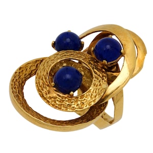 Vintage French Lapis Lazuli 18k Yellow Gold Cocktail Ring