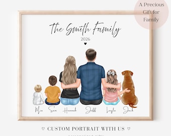Personalized Family Print Gift for Mom and Dad, Custom Family Portrait with Pets, Gift for Mum, Fathers Day Gift from Daughter, Digital Art
