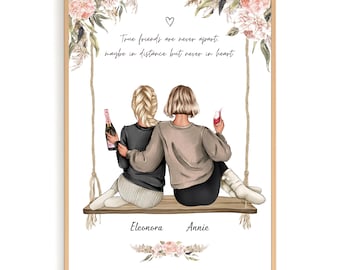 Personalised Best Friends Portrait, Custom Friends Print, Best friend gift, 2 Friends portrait gift, Print for Friends, Gift from Sister
