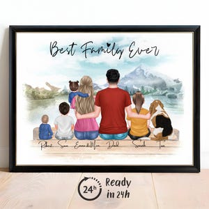 Personalised Family Print, Custom Family Gift, Family Dog Print, Personalized Family Portrait With Pets, Family Print, Christmas Gift