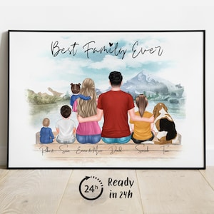 Personalised Family Print, Custom Family Gift, Family Dog Print, Personalized Family Portrait With Pets, Family Print, Christmas Gift