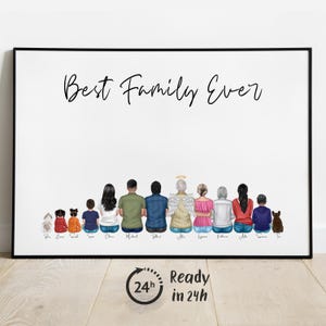Personalised Family Print, Custom Family Gift, Family Dog Print, Personalized Family Portrait With Pets, Family Print, Christmas Gift