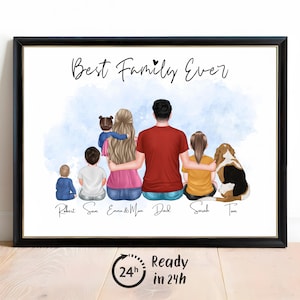 Personalised Family Print, Custom Family Gift, Family Dog Print, Personalized Family Portrait With Pets, Family Print, Christmas Gift