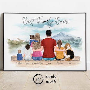 Personlig farsdagspresent familjetryck, anpassad familjepresent, familjehundtryck, personligt familjeporträtt med husdjur, familjetryck