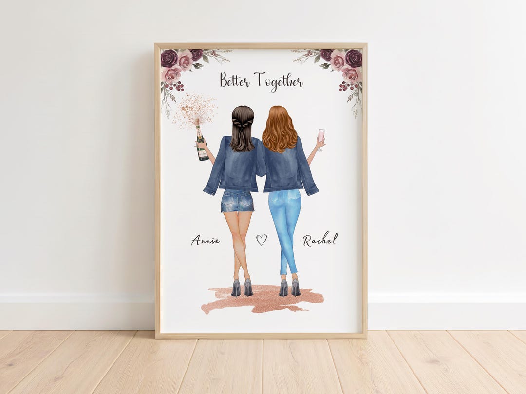 Personalized Bestie Birthday Gift, Custom 2 Friends Portrait With ...