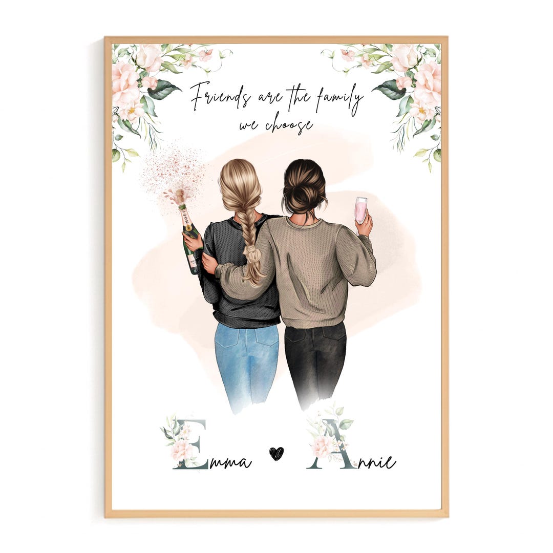 Custom Portrait for Best Friends, Best Friend Gift, Personalised ...