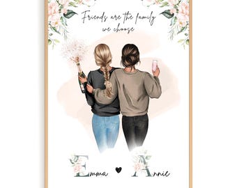Retrato personalizado para mejores amigos, regalo para mejores amigos, ilustración digital personalizada, póster navideño para amigos, retrato personalizado para mejores amigos