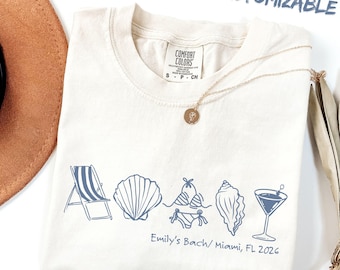 Custom Beach Bachelorette Comfort Colors Shirt, Coastal Bride Trip Tee, Bikini Shell Cocktail Party Shirt