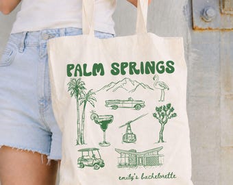 Custom Palm Springs Bachelorette Canvas Tote Bag, Girls Trip Favor