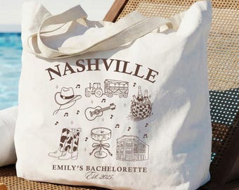 Custom Nashville Bachelorette Tote Bag, Broadway Bach Party Gift Bag, Cowgirl Bride Crew Tote, Personalized Nashville Weekend Bag