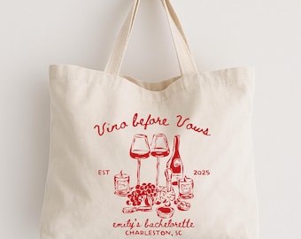 Vino Before Vows Bachelorette Tote Bag: Custom Wine Gift
