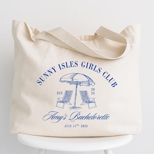 Sac fourre-tout personnalisé Sunny Isles Girls Club, cadeau de jeune fille sur la plage, cadeau de voyage pour filles à la plage, cadeau de mariée d'été