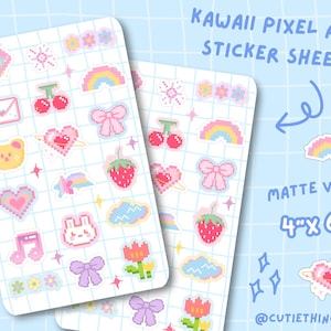Kawaii Pixel Art Stickers | Pixel Item Sticker Sheet, Cute Stickers, Planner Stickers, Bullet Journal Stickers, Gamer Stickers, Gamer Gift