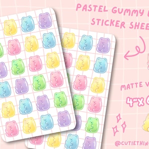 Pastel Gummy Bear Sticker Sheet | Cute Gummy Bear Stickers, Cute rainbow bear Sticker for back to school, journals, planners, and more!