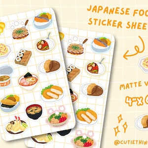 Kawaii Japanese Food Stickers | Japan Travel Sticker Sheet, Cute Journal Stickers, Planner Stickers, Bullet Journal Stickers, Food Stickers