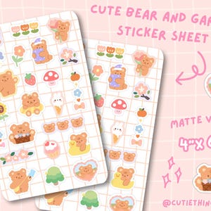 Teddy Bear Garden Stickers | Cute Teddy Bear Sticker Sheet, School Journal Stickers, Planner Stickers, Bullet Journal Stickers, Kids Crafts