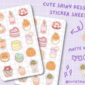 Shiny Desserts Sticker Sheet | Cute Dessert Stickers, Kawaii Drink Stickers, Planner Stickers, Bullet Journal Stickers, Hobonichi Stickers