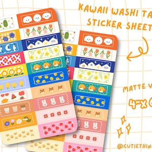 Kawaii Washi Tape Sticker Sheet | Colorful Washi Stickers, Cute Back to School Stickers for Students~ 2025 Journal and Planner Stickers